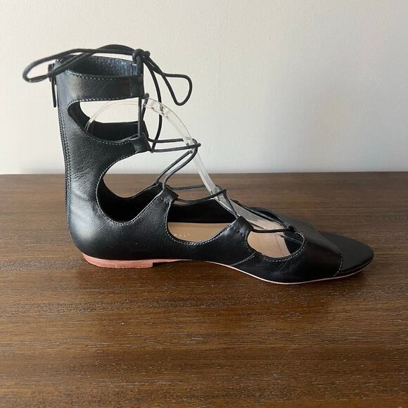 Loeffler Randall Woman’s Black Lace Up Gladiator Leather Flat Sandals- Size 8.5B - Picture 5 of 11